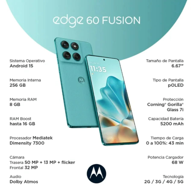 Motorola Edge 60 Fusion 5G – Pantalla pOLED 120Hz, Cámara 50MP y Batería Duradera