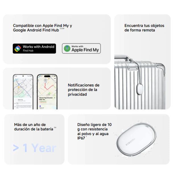 Xiaomi Tag Tracker Bluetooth Blanco | Localizador Inteligente | Compatible iOS y Android | IP67 | Batería 1 Año