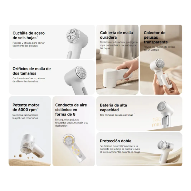 Xiaomi Removedor de Pelusas 2 Mijia – Quitapelusas Eléctrico Recargable USB-C para Ropa y Telas
