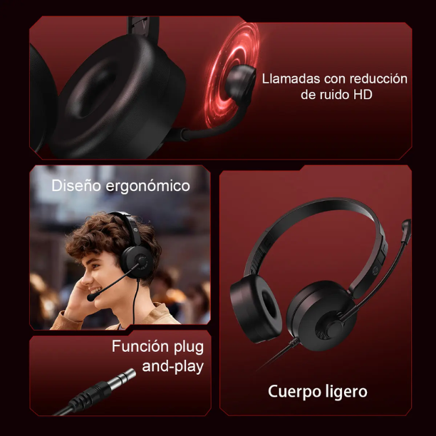 HP Audífonos de Diadema con Micrófono DHE-8009 – Sonido Estéreo Home Office