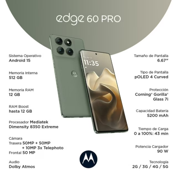 Motorola Edge 60 Pro 5G 256GB 8GB RAM Pantalla pOLED 120Hz Cámara 50MP