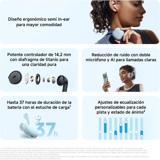 Audífonos Bluetooth Xiaomi Redmi Buds 8 Active 37H Bluetooth 5.4 IP54 Micrófonos IA